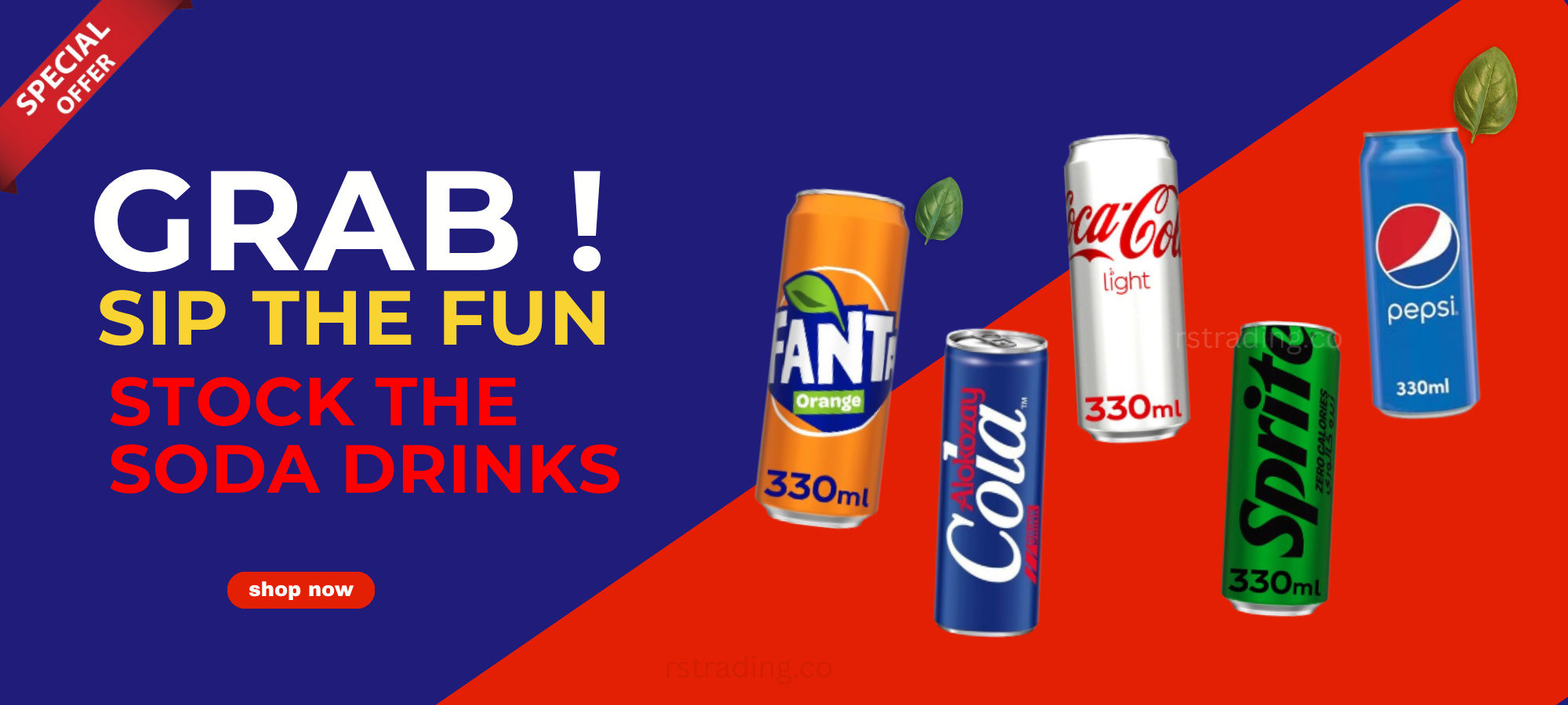 ORDER soda drinks with Coca-Cola, Pepsi, Fanta, and Sprite cans available at rstrading cart in uae