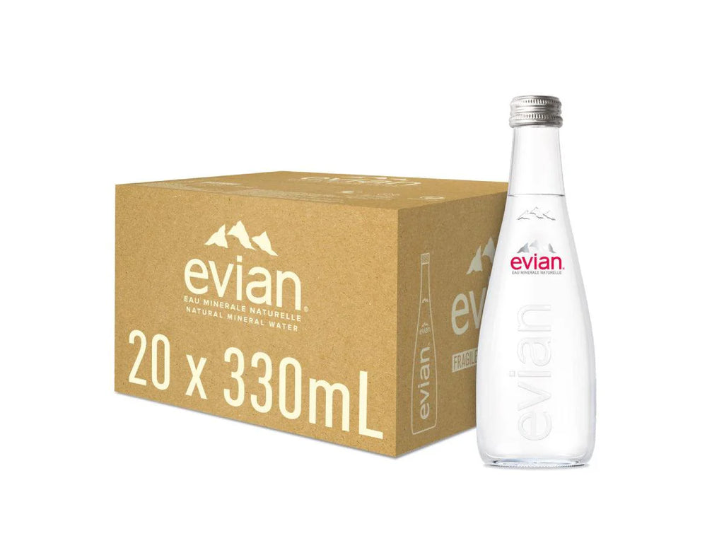 EVIAN STILL NATURAL MINERAL WATER 330ML 24 GLASS BOTTLES
