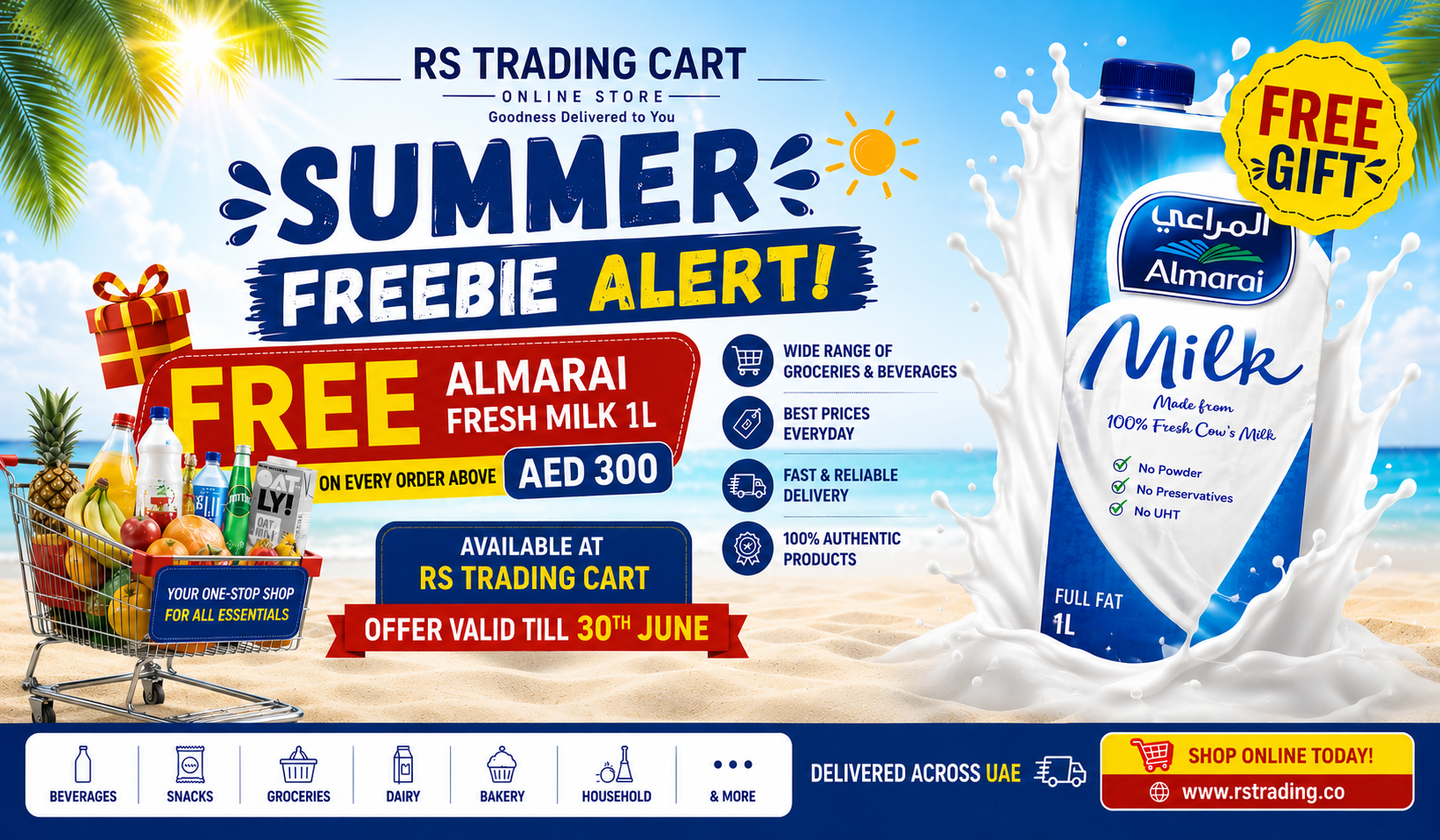 best offer for RS Trading Cart with Almarai milk and summer freebie offer online store