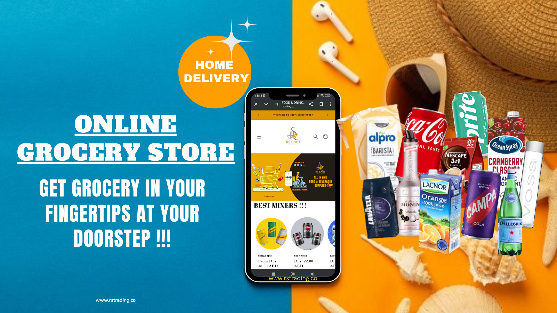 ONLINE GROCERY STORE RSTRADING CART FOR DRINKS AND FOOD ITEMS IN DUBAI, UAE